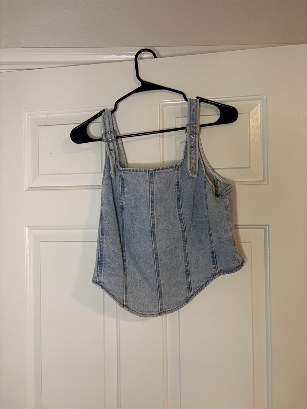 Light Wash Denim Corset Tank Top